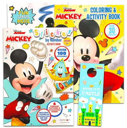 Disney Mickey Mouse Sticker by Number Book Set - Mickey and Minnie Activity Sticker Book Bundle with Sticker Mosaic Book Plus Play Pack, More | Mickey Mouse Activity Book for Kids