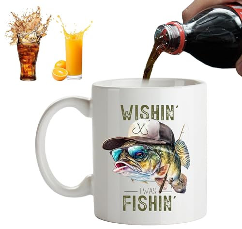 Yianyal I'd Rather Be Fishing Mug - Large Ceramic Fishing Tea Mug - Reusable Ceramic Funny Fishing Mug Tea Cup for Whiskey, Juice, Beer, Water