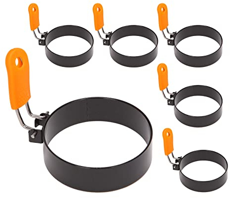 FYOBOT Lot de 6 Anneaux ¨¤ ?Ufs en Acier Inoxydable, Anneau ¨¤ ?Ufs pour Faire Frire des ?Ufs Mcmuffins, Anneaux de Cuisson des ?Ufs avec Poign¨¦E Anti-Br?Lure