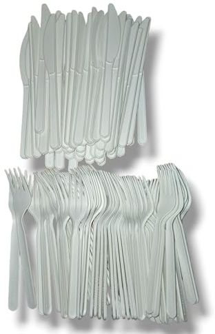 100 cubiertos de fibra de azúcar, 100 piezas en kit, 50 tenedores + 50 cuchillos o 50 tenedores + 50 cucharas (50 cuchillos + 50 tenedores)