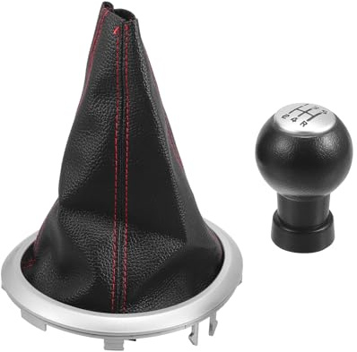 TUCKBOLD Pomo Cambios 5 Velocidades Funda Para Suzuki Swift 05-10 1Pc | Color Rojo Y Plateado, Material Plástico Y Cuero Sintético, Para Suzuki Sx4 2007-2013 Y For Alto 2010-2015, 1 Pieza