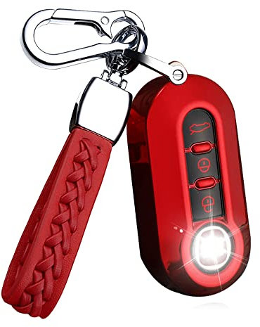 Ysbxitu Coque de clé à distance à 3 boutons avec porte-clés pour Fiat Smart Key Case compatible avec Fiat Lancia Panda Grande Punto Abarth 500 500L 500X 500C Housse de protection pour clé - Rouge