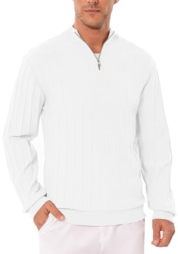 iClosam Men's Jumpers Quarter Zip Knitted Sweater Soft Pullover Jumper Long Sleeve with Stand Up Collar for Autumn Winter