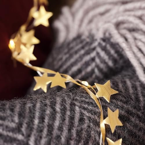 Lights4fun 40er LED Lichterkette warmweiß goldene Sterne batteriebetrieb Timer Weihnachtsbaumlichterkette Stern Deko Beleuchtet Weihnachtsbeleuchtung Stern