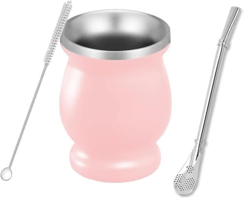 Ruikcoll Tazza Yerba, in acciaio inox di alta qualità, con cannuccia in acciaio inox e spazzola per la pulizia (viola)