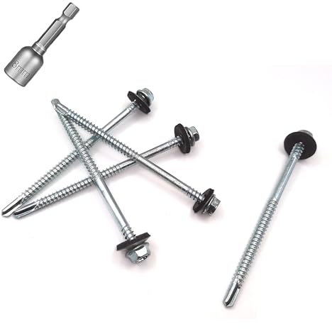 Pafnisoin 50 Stück Selbstschneidende Schrauben 4,8×85mm Spenglerschrauben Anthrazit mit Dichtscheibe STAHL Trapezblechschrauben Metalldachschrauben Blechschrauben mit Sechskant Stecknuss