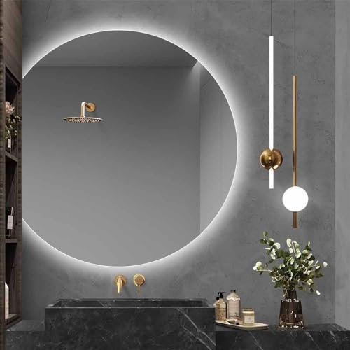 ZYBOWAYL LED Schminkspiegel mit 3 Farben Hinterleuchteten 90x81cm Dimmbar Antibeschlag Badspiegel mit Touchschalter Rahmenloser Halbrunder Wandspiegel 100x90cm Unregelmäßiger Ankleidespiegel(Left cut,