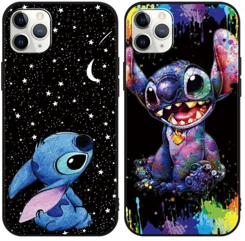 Omyzo 2 Pack Cartoon Anime Case for iPhone 14 iPhone 13 6,1 Case,Fashion Cute Kawaii Anime Character Phone Case,Soft Silicone TPU Shockproof Cover Protective Bumper Cover for Women Girls Boys,Black