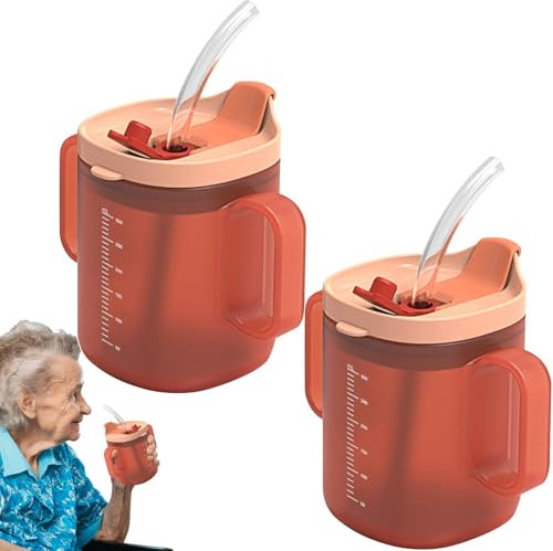 300ml Elderly Spill Proof Cups - 1/2pc Unspillable Cup With 2 Handles | Feeding Cup With Lid And Straw | Adult Sippy Cups For Non Spill Drinking