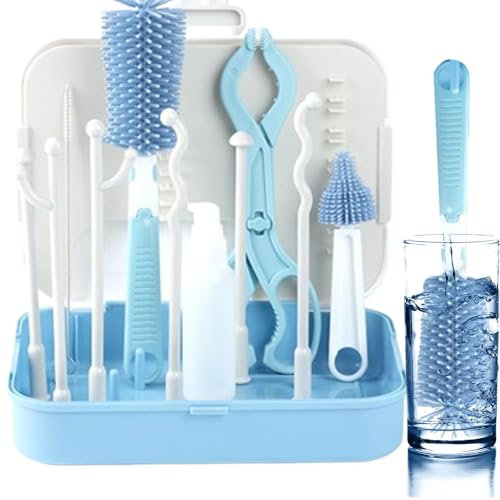 Kit de limpieza de botellas para niños pequeños, kit de limpieza de botellas de viaje - Kit de limpieza para lavadora de botellas de viaje - Juego de limpieza de botellas que ahorra espacio para viaje