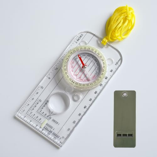 Kompass Kinder mit Justierbarer Deklination, Lupe, Lineal und Pfeifen.Compass,Multifunktionaler Orientierungslauf Kompass Outdoor für Kartenlesen, Navigation, Wandern, Abenteuer