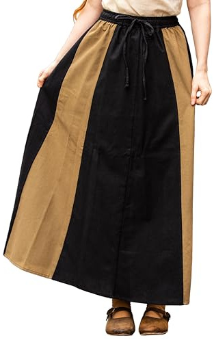 Leonardo Carbone® Damen Rock Dana | Elastischer Bund | Verstellbarer Kordelzug | Karneval, Halloween, Cosplay, LARP, Mittelalterrock, Kostüm, Gewand | Baumwolle Schwarz/Hellbraun 3XL