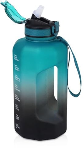 2.2L Water Bottles Large with Time Markings, Dishwasher Safe Drinking Jug for Outdoor Sports, Hiking, Riding, and Gift Giving (Green Black)