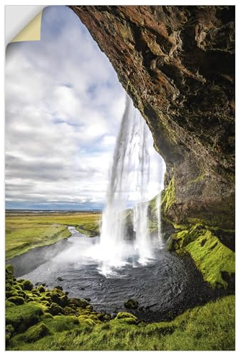 ARTland Wanddeko Wandtattoo selbstklebende Vinylfolie 80x120 cm Deko Natur Landschaft Wasserfall Seljalandsfoss Island U5LN
