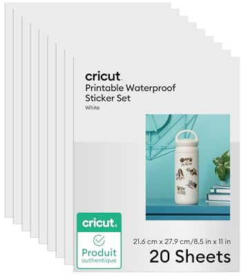 Cricut Wasserfeste Druck-Sticker, Weiß – 21,6 cm x 27,9 cm (20er-Pack)