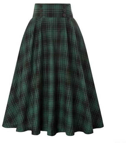 Jupe longue vintage pour femme, robe à carreaux écossais, taille haute, style trapèze pour une tenue d'été décontractée (M, vert)