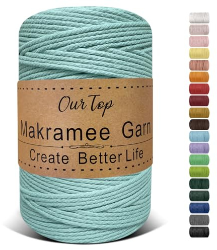 OurTop Premium Makramee Garn Wasserblau, 3mm x 300m Macrame Cord Makramee Schnur Makramee Kordel, Garn für DIY Handwerk, Weben Dekoration, Hängepflanze Pflanze Aufhänger