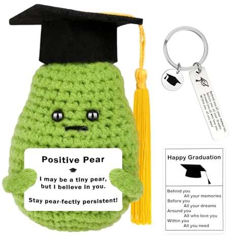 Vspek Positive Birne, Glücksbringer Prüfung Pocket Hug, Abschluss Schlüsselanhänger, Mutmacher Geschenk, Doktorhut Birnepuppe mit Karte, Positive Geschenke für Beste Freundin Männer Frauen