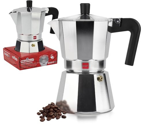 MAGEFESA Catual - Cafetera Italiana de 9 Tazas, de Aluminio Resistente y Ligero, Compatible con Todo Tipo de Cocinas, Incluida Inducción