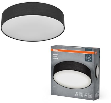 Osram ORBIS PARIS Deckenleuchte 480mm, schwarz, 3XE27-Sockel, kann mit smarter Lampe bestückt werden, modernes Design, mit Stoffschirm, geeignet für Innenräume, rund, IP20 Schutzklasse