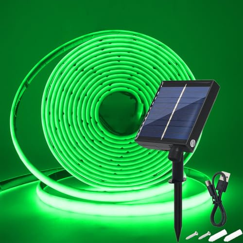 Wisada 24V Solar COB Neon Band, 8 Modi Lichtband Außen IP68 Lichterkette Selbstklebend, 320LEDs/m Superheller COB LED Stripes Cuttable LED Streifen für Terrasse, Innenhof (Grün,2m)