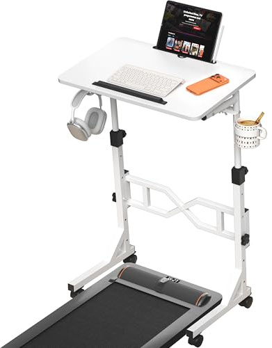 Treadmill Desk, 29.5-45.3 Inch Adjustable Height Small Standing Desk for Walking Pad, Portable Standing Table with a Cup Holder and a Hook for Home Office