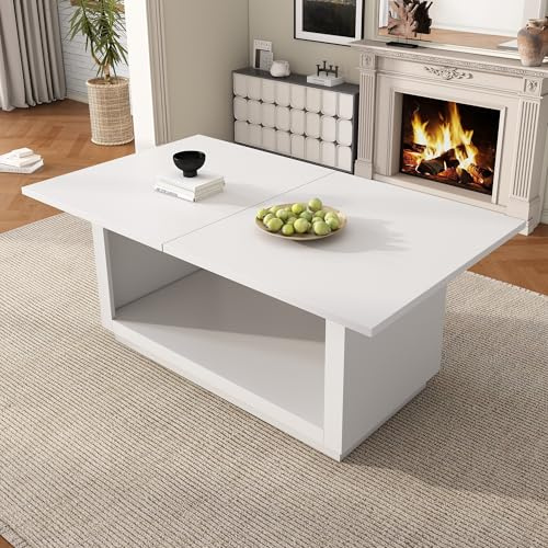 Merax Ausziehbarer Esstisch 140/180x70x76,5 cm, Moderner Esstisch mit Stauraum, Platzsparender Küchentisch, Rechteckiger Esszimmertisch für Wohnzimmer & Küche, einfache Montage, Weiß