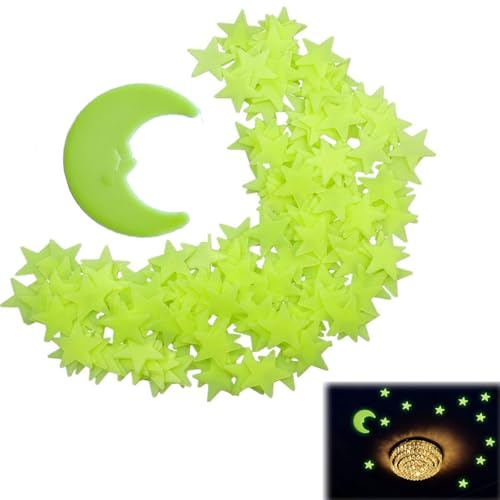 208 Stück Leuchtsterne Wandsticker mit 3D Mond | Glow in the Dark, Für Decke & Wand, Selbstklebend, Nachtlicht Set, Geschenk zu Ostern & Karneval