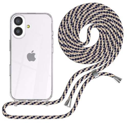 EAZY CASE Handykette kompatibel mit iPhone 17 Handyhülle mit Umhängeband, Handykordel mit Schutzhülle, Silikonhülle, Hülle mit Band, Stylische Kette für Smartphones, Taupe Camouflage - Clips Silber