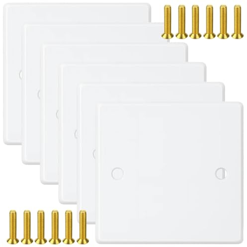 6 PCS Single Blanking Socket Plate, Panels with Screws (Old Model), Blank Panels Socket Blanking Plate, Ease of Installation, Ideal for Renovation & DIY Users, Electrical Sockets (White)