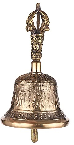 Generic Tibetische Buddhistische Glocke, Bronzene Handglocke mit Abnehmbarem Griff und Geprägtem Muster, Lauter, Klarer Klang für Meditation, Yoga, Gebetsrituale (GOLD)