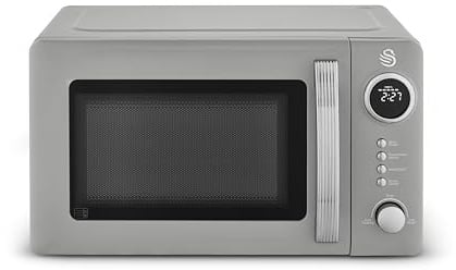 Swan Retro 20L Digital Microwave, 5 Power Levels, 12 Auto Cook Pre-sets, Defrost by Weight or Time, LED Display, 800W, Grey, SM4425GRY
