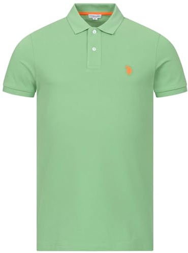 U.S. POLO ASSN. Herren Poloshirt (S-XXL) - 100% Baumwolle, Kurzarm, Basic - P029 - Gruen-Orange Größe XL - Gr.XL