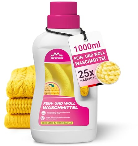 ALPENWERT Wollwaschmittel 1L - Spezialwaschmittel für Wolle & Feinwäsche - Schonende Reinigung für Merinowolle, Kaschmir & Strick - erhält Fasern weich, schützt Form & Farbe