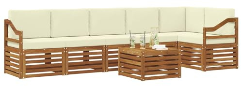 vidaXL Sofagarnituren 7 pcs Natur und Creme Massivholz Akazie, Moderne Garten-Sofagarnituren, robuste Loungemöbel, Akazienmodule für entspanntes Chillen im Freien
