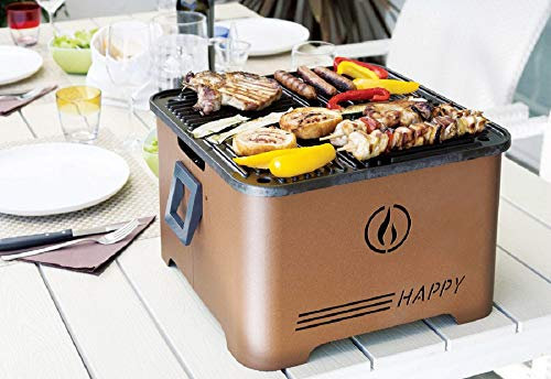 Barbacoa Happy, innovador grill portátil a pellets, ahorra espacio, Corten