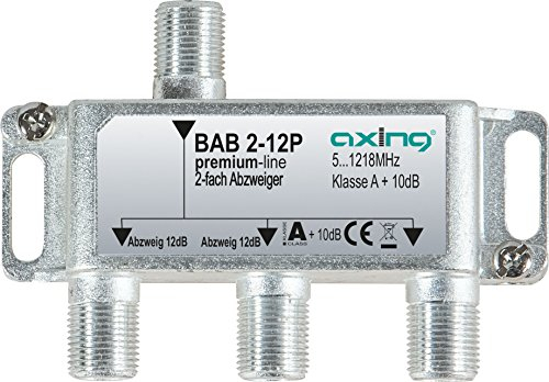 Axing BAB 2-12P 2-fach Abzweiger 12dB Kabelfernsehen CATV Multimedia DVB-T2 Klasse A+, 10dB, 5-1218 MHz metall