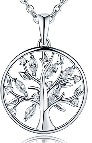 JO WISDOM Halskette Baum Des Lebens,Kette anhaenger silber 925 baum des lebens Familie Anhänger Halskette mit 3A Zirconia April Geburtsstein,Damen Schmuck,kette: 45-50CM,Schmuck für Frauen