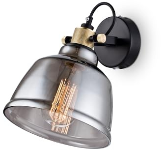 Industrie Loft Wandleuchte, schwarzes Metall, getönter Glas-Schirm, 1-flammig höhenverstellbar, exkl. E27 40W 220V - 240V