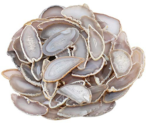 mookaitedecor 12 Stück Natürliche Geode Achat Scheiben, unregelmäßige poliert Achat Edelsteine Namen Karten für Hochzeit