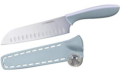 Nirosta Santokumesser EVERSHARP, Küchenmesser Edelstahl mit Soft-Touch Griff, mit nachschärfendem Klingenschutz, Allzweckmesser mit ewig scharfer Klinge (Klingenlänge: ca. 18 cm), Menge: 1 Stück