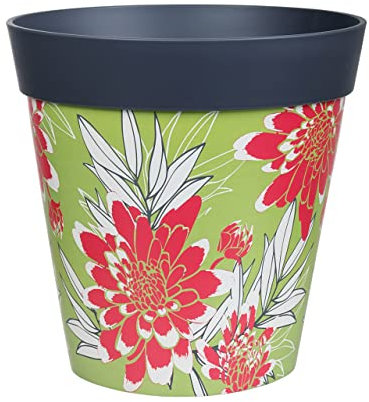 Hum Flowerpots, 25cm, Various Patterns Colours and Sizes, Indoor/Outdoor Plastic Plant Pot, Grey Floral
