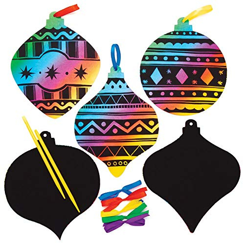 Baker Ross AT197 Bauble Scratch Art Decorations - Pack of 10, Scratch Cards for Colourful Christmas Decorations, Great Christmas Crafts for Kids