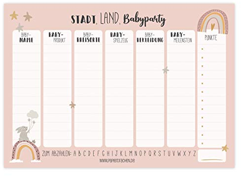 Papierdrachen Spielblock für Erwachsene - Stadt-Land-Babyparty - Spielidee für Babyshower für Mädchen - It's a Girl - jeweils 50 Blatt auf hochwertigem Papier - DIN A4