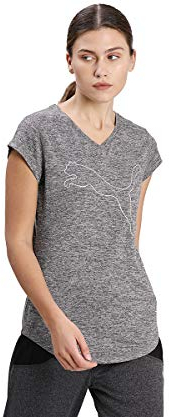 PUMA Damen T-shirt, Puma Black Heather-Cat outline, S