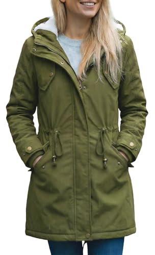 YYNUDA Wintermantel Damen Warm Gefüttert Winterparka Coat | Kunstfell Futter wasserabweisende Beschichtung Kordelzug Taille gerippte Bündchen große Klappentaschen für kalte Tage