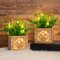 AceList Lot de 2 Plantes artificielles décoratives avec lumières LED dans Une boîte en Bois, 11 x 9 x 26 cm, Plantes artificielles pour extérieur, pour la Maison, Le Bureau, la Cuisine