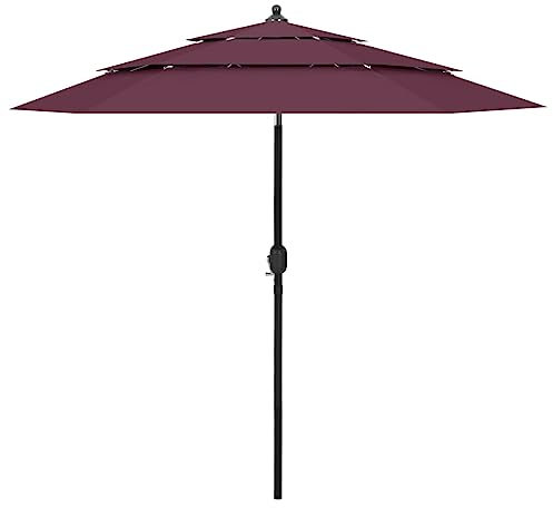 vidaXL Sonnenschirm mit Aluminium-Mast 3-lagig Ampelschirm Gartenschirm Marktschirm Strandschirm Kurbelschirm Schirm Terrasse Garten Bordeauxrot 2,5m