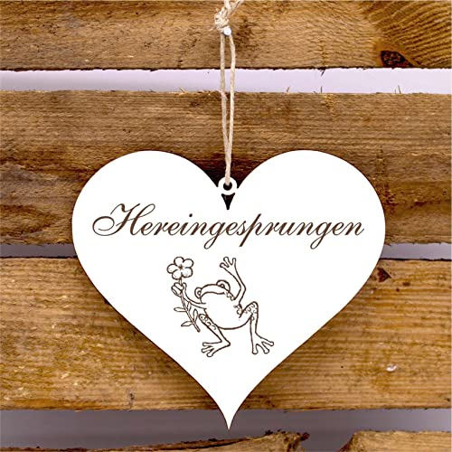 Schild Herz Hereingesprungen - Türschild mit Frosch Motiv 13x12 cm
