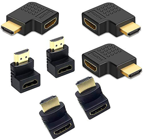 CKANDAY 7 Pack HDMI Angled Adapter Combo, 3 Pcs Vertical Flat Left & Right 90 Degree Angle and 4 Pcs 270 & 90 Degree Male to Female HDMI Adapter, Gold-Plated 3D Supported TV Connector